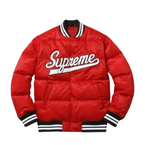 Supreme Script Varsity Puffy Jacket Red