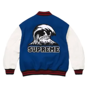 Supreme Wave Varsity Jacket Blue Back